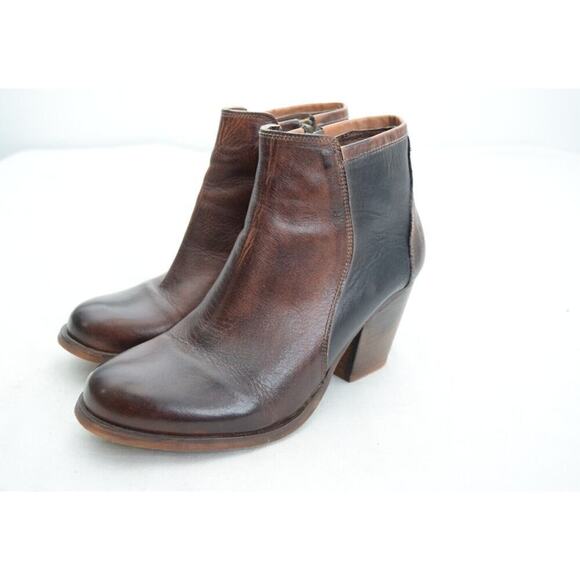 ROAN Carola Brown Black Leather Ladies Boot Size 7.5 Heel Zip Colorblock - Picture 1 of 9